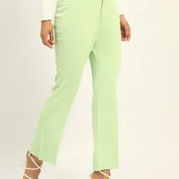 Madame Green Polyester Straight Fit Solid Trouser image 3