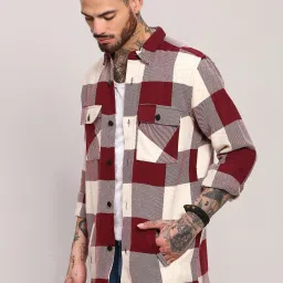showoffff Showoff Maroon Cotton Regular Fit Checks Shacket image 3