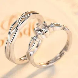 MEENAZ Set Of 2 Silver-Plated Adjustable Finger Rings image 3