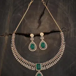 Kushal's Fashion Jewellery Green Golden Set for Women-image-98