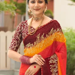 Saree Mall Red Embellished Sarees With Unstitched Blouse image 3