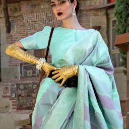 Saree Mall Green Woven Sarees With Unstitched Blouse image 3