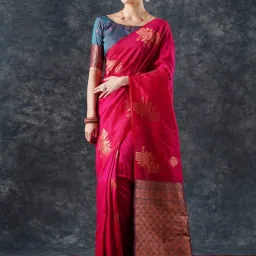 Saree Mall Pink Woven Sarees With Unstitched Blouse image 3