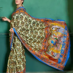 Saree Mall Beige Printed Sarees With Unstitched Blouse image 3