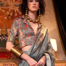 Saree Mall Grey Woven Sarees With Unstitched Blouse image 3