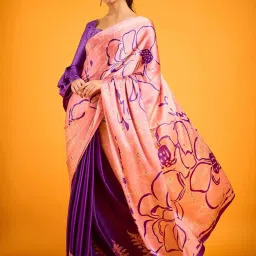 Saree Mall Purple Printed Sarees With Unstitched Blouse image 3
