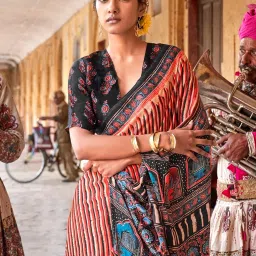 Saree Mall Beige Printed Sarees With Unstitched Blouse image 3