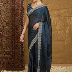 Saree Mall Navy Embroidered Sarees With Unstitched Blouse image 3