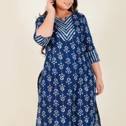 ARAMYA Blue Cotton Floral Kurta image 3
