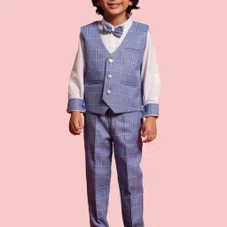 AJ Dezines Kids Blue & White Chequered Full Sleeves Shirt Set-image-63
