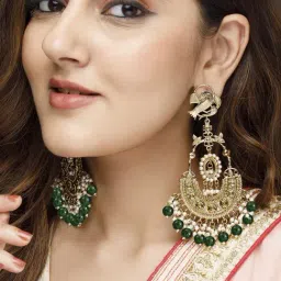 Rubans Gold-Tone Plated Green Earrings for Women-picture-23