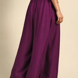 TAG 7 Women White & Purple Solid Flared Palazzos image 4