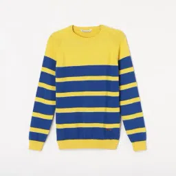 Fame Forever by Lifestyle Kids Yellow & Blue Cotton Striped Full Sleeves Sweater-picture-18