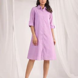 Janasya Purple Cotton Self Pattern Shirt Dress-picture-20