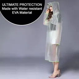 HACER EVA Hooded Type Top Button Closer Transparent & Parrot Green Rainsuit XL for Unisex, EXM1-PG-XL-N image 5