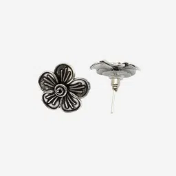 NVR Women Silver Plated Oxidized Floral Shape Stud Earrings image 3