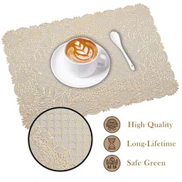 Kuber Industries Gold Toned & Off White 6 Pieces Textured Anti-Slip Table Placemats image 2