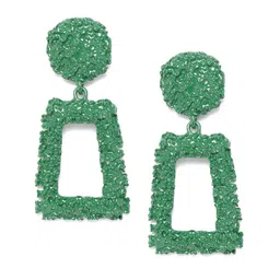 Jewels Galaxy Green Enamelled Textured Geometric Drop Earrings image 1