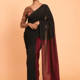 Suta Black & Maroon Plain Saree Without Blouse-picture-17