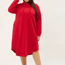 theRebelinme Women Cotton Plus Size A-Line Hooded Midi Dress image 2
