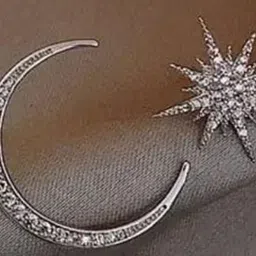 Estailo fashion Silver-Plated Artificial Stones Studded Crescent Shaped Mismatch Studs image 5