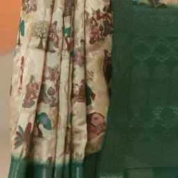 Libas Beige Printed Saree With Unstitched Blouse image 5