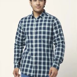 YU by Pantaloons Dark Navy Cotton Slim Fit Checks Shirt-picture-42