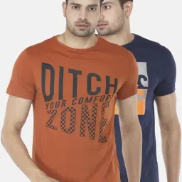 People by Pantaloons Navy & Rust Regular Fit Printed T-Shirt Pack of 2-picture-18