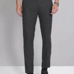 AD by Arvind Dark Grey Slim Fit Flat Front Trousers-picture-13
