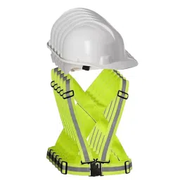 Rahul Professionals High Visibility Polyester and Plastic Hard Type Adjustable White & Green Safety Helmet & Vest Belt Combo Free Size (Pack of 10)-picture-26
