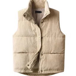 fhniepan Womens Corduroy Puffer Vest Sleeveless Stand Collar Zip Up Snap Lightweight Jacket Padded Gilet Outerwear image 1