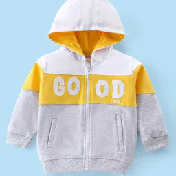 Babyhug Full Sleeves Cut & Sew Sweatjacket with Hood & Graphic Print - Ecru Melange-picture-12