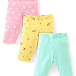 Babyhug Cotton Lycra Three Fourth Length Leggings Pack Of 3 - Pink Yellow & Green-picture-11