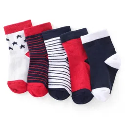 cute walk by babyhug Cutewalk By Babyhug Anti Bacterial Ankle Length Socks Striped & Star Print Pack Of 5 - Red Blue & White-picture-27