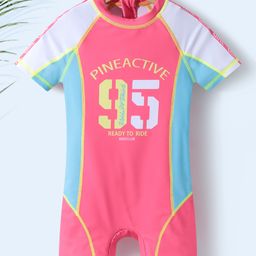 Pine Active Half Raglan Sleeves Legged Swimsuit with Text Print  - Pink-picture-35