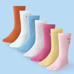 Cute Walk by Babyhug Anti-Bacterial Ankle Length Socks Text & Floral Design Socks Pack of 7 - Multicolour-picture-38
