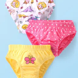 Babyhug 100% Cotton Knit Single Jersey Antibacterial Panties with Polka Dots & Butterfly Print Pack of 3 - Pink White & Yellow-image-51