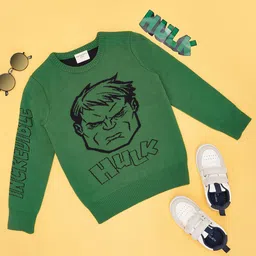 Pantaloons Junior Marvel Featuring Full Sleeves Hulk Designed Sweater - Green-picture-12
