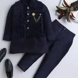 Ahhaaaa Velvet Full Sleeves Solid Kurta & Pant With Sequin Embellished Jacket Set - Navy Blue-picture-19