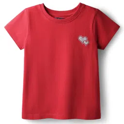 Pine Kids Cotton Knit Half Sleeves T-Shirt With Heart Print - Dark Red-image-101