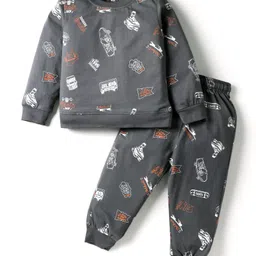Smarty Boys Sinker Knit Full Sleeves T-Shirt & Lounge Pant Set With Skateboard Print - Grey-picture-10