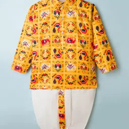 Dapper Dudes Full Sleeves Patola Printed Kurta Dhoti Set - Yellow-picture-26