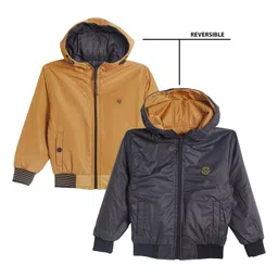 OKANE Woven Full Sleeves Reversible Hooded Jacket With Patch Detailing - Mustard-image-19