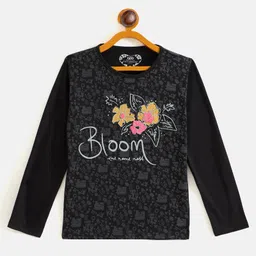 Fort Divine Cotton Knit Full Sleeves Floral Printed Tee - Black-picture-13