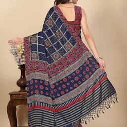 SSHAGUN LIFESTYLE Blue Printed Patola Silk Blend Saree image 4