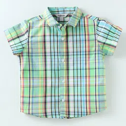 ToffyHouse Poplin Woven Half Sleeves Checks Shirt & Shorts Set with Bow & Suspender - Green Red image 2