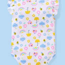 Babyhug 100% Cotton Knit Frill Sleeves Onesie With Floral Print Pack of 3 - Multicolor image 3