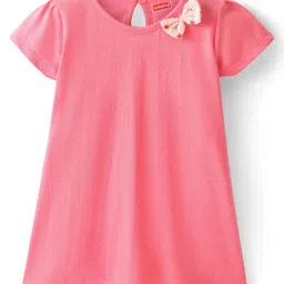 Babyhug 100% Cotton Half Sleeves Frocks With Floral Print Pack Of 2 - Peach & Pink image 4