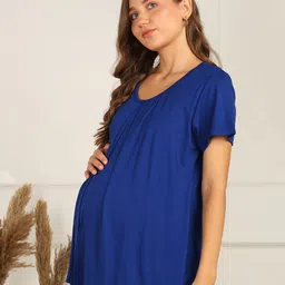 Zelena Half Sleeves Solid Extra Stretchable Zipless Maternity Top - Blue image 5