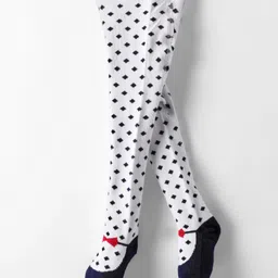 ToffyHouse Cotton Woven Full Sleeves Checkered Frock With Stockings & Lace Detailing - Navy Blue & White image 4